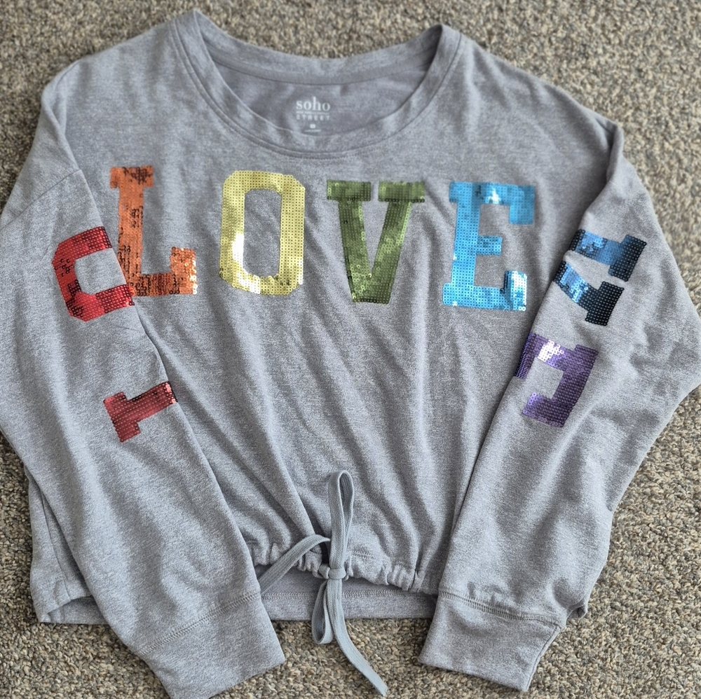 Women's Gray LOVE Sequin Top